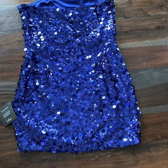Lulus Glittery Persona Dark Blue Sequin Strapless Mini Dress - NWT - Picture 8 of 8